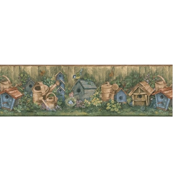 Norwall Birdhouses Wallpaper Border Pattern BG76310L Watering Cans Nature - Picture 2 of 3